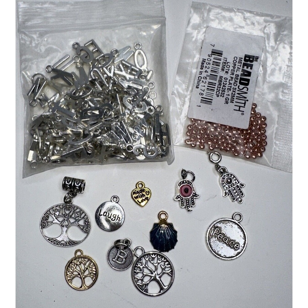 Craft Lot Bead Alphabet Ball Tree Laugh Peace Shell Eye Mixed Set Charms
